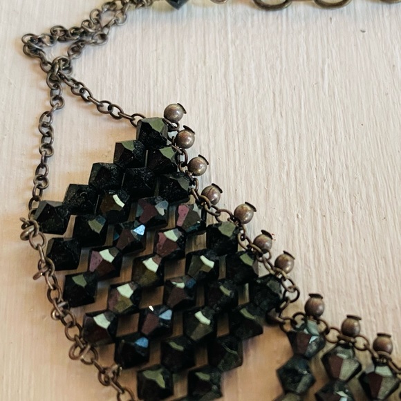 Vintage Black Crystal Beaded Choker Necklace - Picture 8 of 14